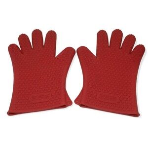 Mitts Silicone Hot Hands Oven BBQ Heat Resistant Non Slip Red Grilling Cooking